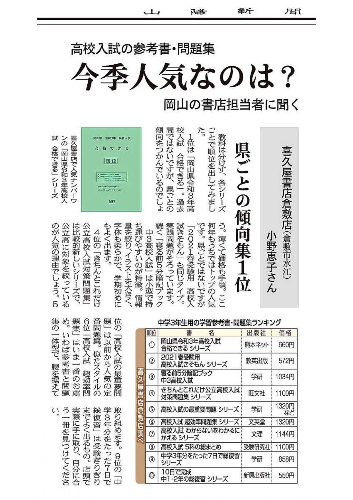山陽新聞 高校入試問題集ランキング1位